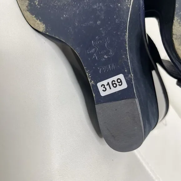 Tory Burch Slingback Wedge Sandals 7.5 Blue Suede Gabrielle Quiet Luxury Shoes - Picture 12 of 16